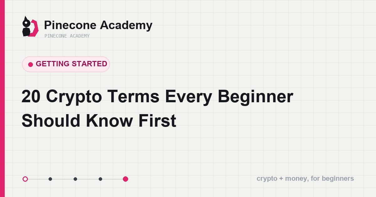 A wall of beginner crypto term cards: spot, futures, private key and more